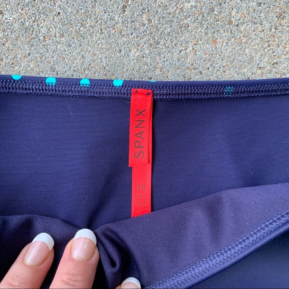 SPANX Polka Dot Bikini Top & Skirted Bottoms teal navy size 10 - Picture 2 of 10